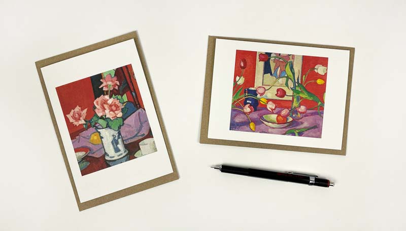 Tulips - The Blue Jug and Pink Roses, Chinese Vase, Notecards