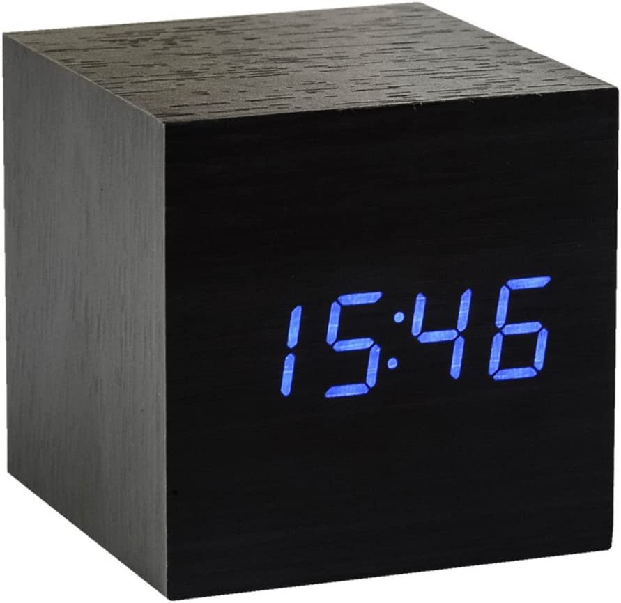 Cube Black Click Clock/Blue LED